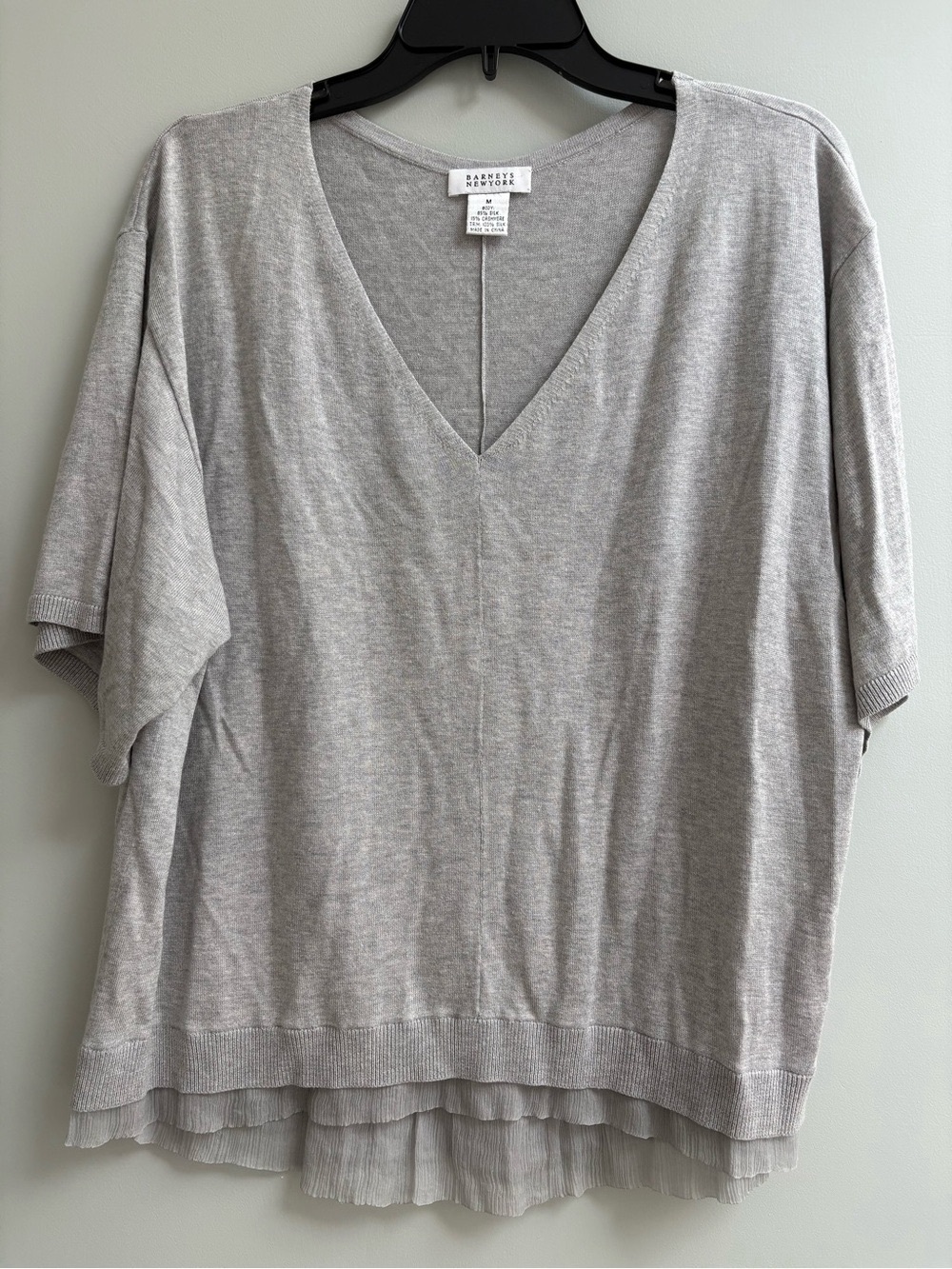 Eileen Fisher Heather Gray V-Neck Short Sleeve Sweater